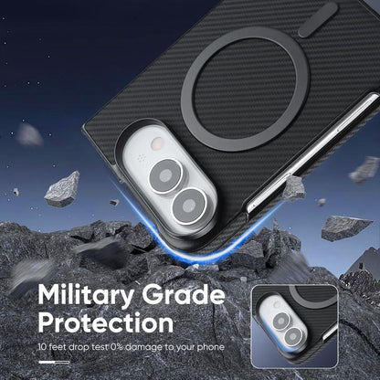 Carbon Fiber MagSafe Faux Leather Phone Case, For iPhone Duo, For iPhone 18 Pro, For iPhone 18 Pro Max, For iPhone 17 Pro Max