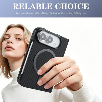 Carbon Fiber MagSafe Faux Leather Phone Case, For iPhone Duo, For iPhone 18 Pro, For iPhone 18 Pro Max, For iPhone 17 Pro Max