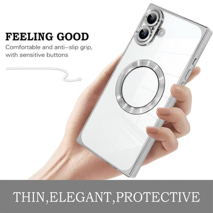 Right Angle Square Electroplated CD Pattern TPU MagSafe Phone Case, For iPhone 16 Plus, For iPhone 16, For iPhone 15 Pro Max