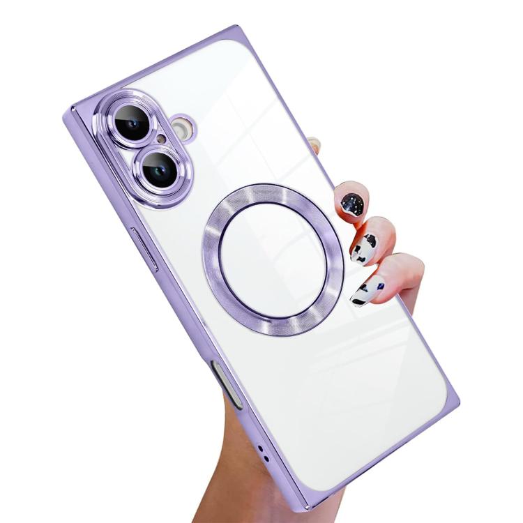 Right Angle Square Electroplated CD Pattern TPU MagSafe Phone Case, For iPhone 16 Plus, For iPhone 16, For iPhone 15 Pro Max
