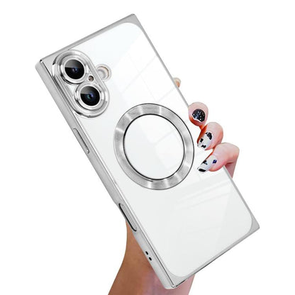 Right Angle Square Electroplated CD Pattern TPU MagSafe Phone Case, For iPhone 16 Plus, For iPhone 16, For iPhone 15 Pro Max