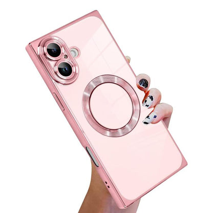Right Angle Square Electroplated CD Pattern TPU MagSafe Phone Case, For iPhone 16 Plus, For iPhone 16, For iPhone 15 Pro Max