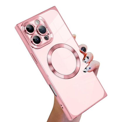 Right Angle Square Electroplated CD Pattern TPU MagSafe Phone Case, For iPhone 16 Plus, For iPhone 16, For iPhone 15 Pro Max