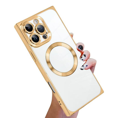 Right Angle Square Electroplated CD Pattern TPU MagSafe Phone Case, For iPhone 16 Plus, For iPhone 16, For iPhone 15 Pro Max