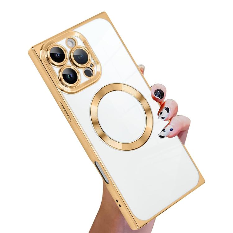Right Angle Square Electroplated CD Pattern TPU MagSafe Phone Case, For iPhone 14 Pro Max, For iPhone 13 Pro Max, For iPhone 13 Pro