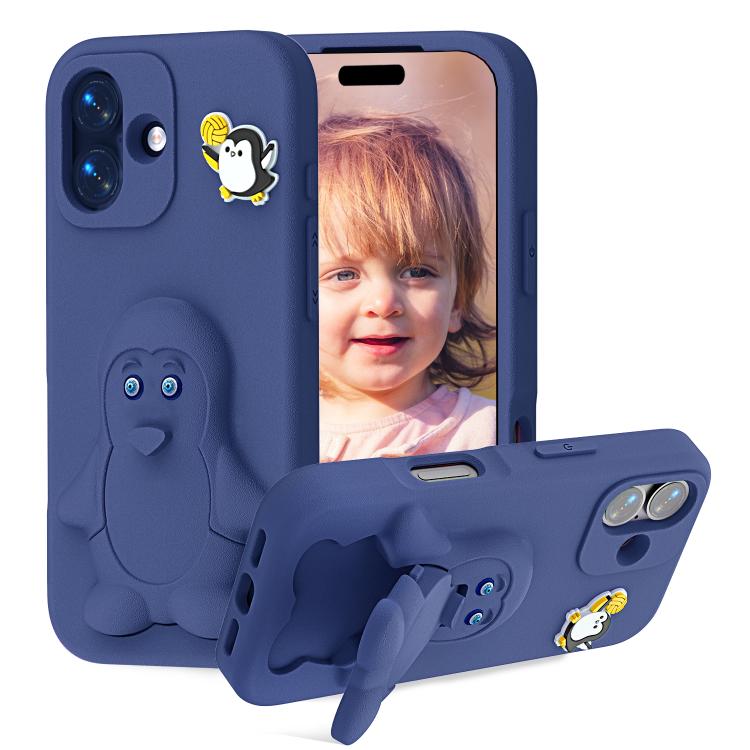 Penguin Baby EVA Shockproof Phone Case with Holder, For iPhone 16 Pro Max, For iPhone 16 Pro, For iPhone 16, For iPhone 15 Pro Max