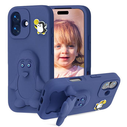 Penguin Baby EVA Shockproof Phone Case with Holder, For iPhone 16 Pro Max, For iPhone 16 Pro, For iPhone 16, For iPhone 15 Pro Max