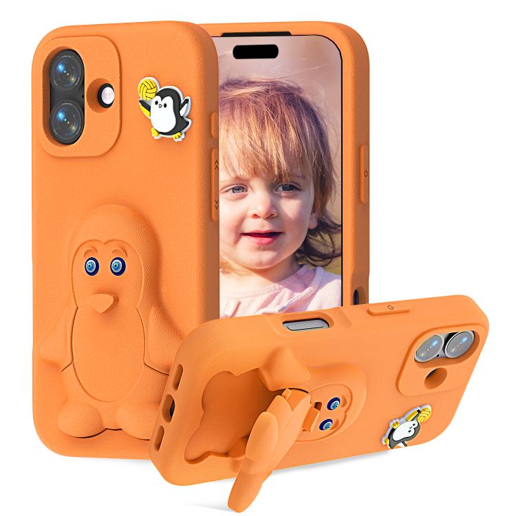 Penguin Baby EVA Shockproof Phone Case with Holder, For iPhone 16 Pro Max, For iPhone 16 Pro, For iPhone 16, For iPhone 15 Pro Max