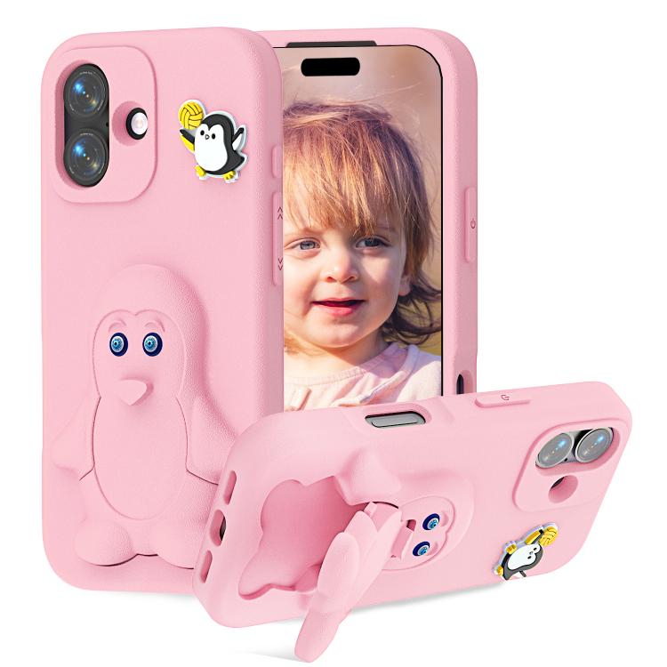 Penguin Baby EVA Shockproof Phone Case with Holder, For iPhone 16 Pro Max, For iPhone 16 Pro, For iPhone 16, For iPhone 15 Pro Max
