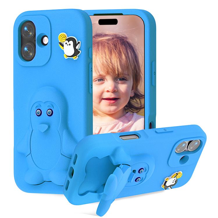 Penguin Baby EVA Shockproof Phone Case with Holder, For iPhone 16 Pro Max, For iPhone 16 Pro, For iPhone 16, For iPhone 15 Pro Max