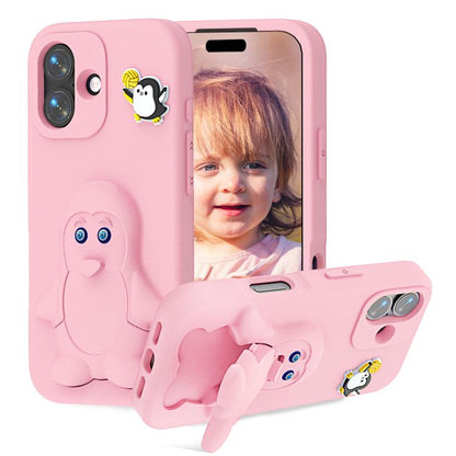 Penguin Baby EVA Shockproof Phone Case with Holder, For iPhone 16 Pro Max, For iPhone 16 Pro, For iPhone 16, For iPhone 15 Pro Max