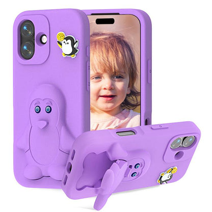 Penguin Baby EVA Shockproof Phone Case with Holder, For iPhone 16 Pro Max, For iPhone 16 Pro, For iPhone 16, For iPhone 15 Pro Max
