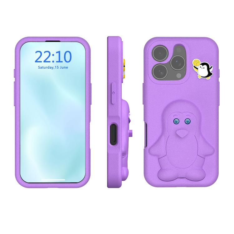 Penguin Baby EVA Shockproof Phone Case with Holder, For iPhone 16 Pro Max, For iPhone 16 Pro, For iPhone 16, For iPhone 15 Pro Max