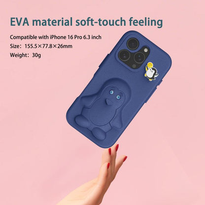 Penguin Baby EVA Shockproof Phone Case with Holder, For iPhone 16 Pro Max, For iPhone 16 Pro, For iPhone 16, For iPhone 15 Pro Max