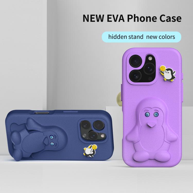 Penguin Baby EVA Shockproof Phone Case with Holder, For iPhone 16 Pro Max, For iPhone 16 Pro, For iPhone 16, For iPhone 15 Pro Max