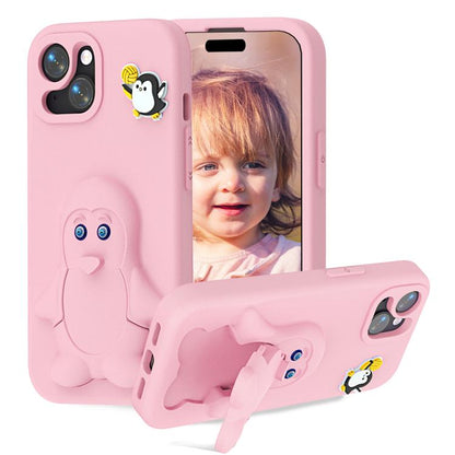 Penguin Baby EVA Shockproof Phone Case with Holder, For iPhone 15 Pro, For iPhone 15, For iPhone 13 / 14, For iPhone 14 Pro