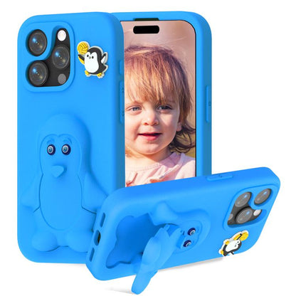 Penguin Baby EVA Shockproof Phone Case with Holder, For iPhone 15 Pro, For iPhone 15, For iPhone 13 / 14, For iPhone 14 Pro