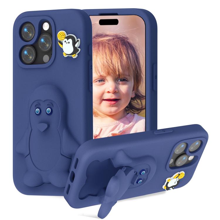 Penguin Baby EVA Shockproof Phone Case with Holder, For iPhone 16 Pro Max, For iPhone 16 Pro, For iPhone 16, For iPhone 15 Pro Max