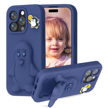 Penguin Baby EVA Shockproof Phone Case with Holder, For iPhone 16 Pro Max, For iPhone 16 Pro, For iPhone 16, For iPhone 15 Pro Max