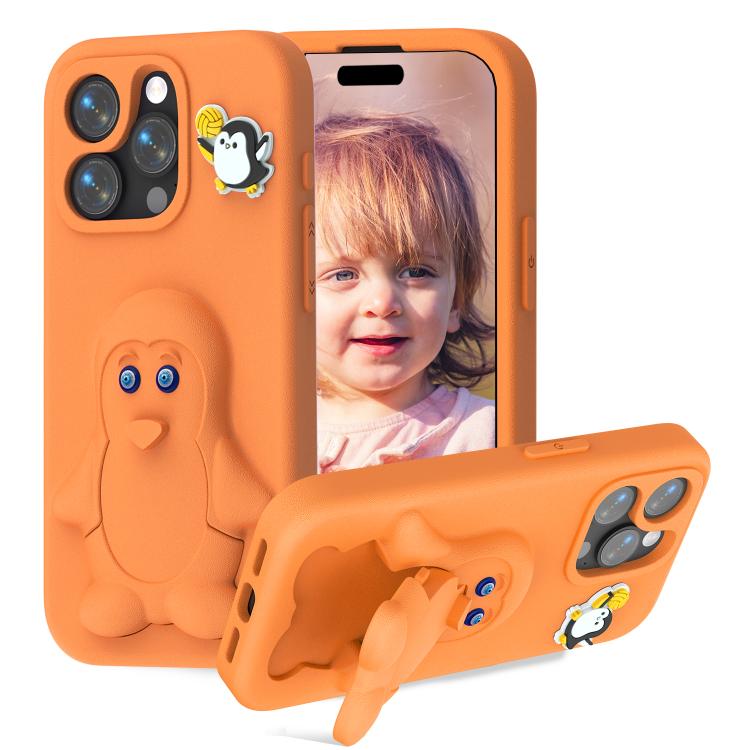 Penguin Baby EVA Shockproof Phone Case with Holder, For iPhone 16 Pro Max, For iPhone 16 Pro, For iPhone 16, For iPhone 15 Pro Max