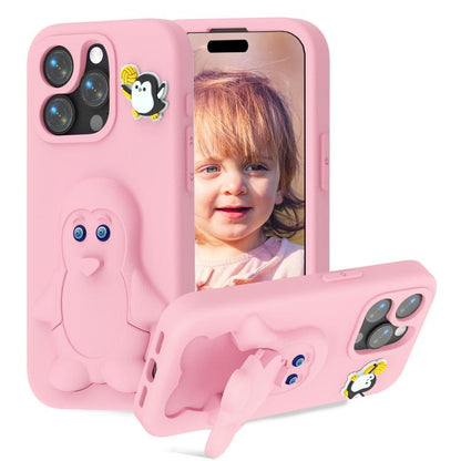Penguin Baby EVA Shockproof Phone Case with Holder, For iPhone 16 Pro Max, For iPhone 16 Pro, For iPhone 16, For iPhone 15 Pro Max