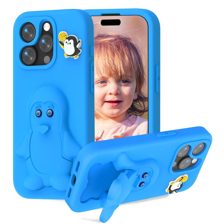 Penguin Baby EVA Shockproof Phone Case with Holder, For iPhone 16 Pro Max, For iPhone 16 Pro, For iPhone 16, For iPhone 15 Pro Max