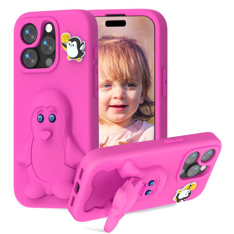 Penguin Baby EVA Shockproof Phone Case with Holder, For iPhone 16 Pro Max, For iPhone 16 Pro, For iPhone 16, For iPhone 15 Pro Max