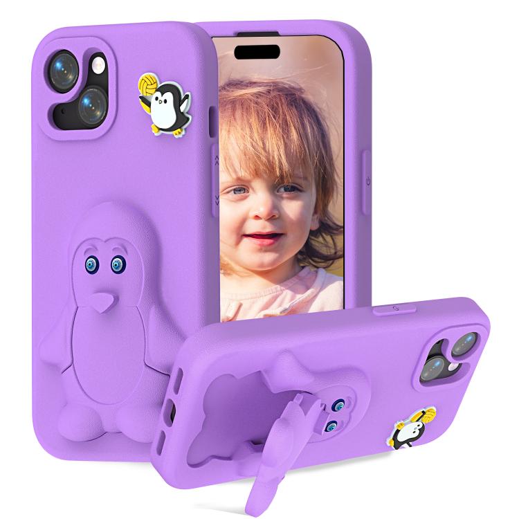 Penguin Baby EVA Shockproof Phone Case with Holder, For iPhone 15 Pro, For iPhone 15, For iPhone 13 / 14, For iPhone 14 Pro