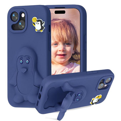 Penguin Baby EVA Shockproof Phone Case with Holder, For iPhone 15 Pro, For iPhone 15, For iPhone 13 / 14, For iPhone 14 Pro