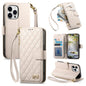Rhombic Texture Zipper Wallet Metal Bow-knot Vegan Leather Phone Case with Strap, For iPhone 15 Pro Max, For iPhone 15 Pro, For iPhone 15 Plus, For iPhone 15