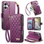 Rhombic Texture Zipper Wallet Metal Bow-knot Vegan Leather Phone Case with Strap, For  iPhone 16 Pro Max, For iPhone 16 Pro, For iPhone 16 Plus, For iPhone 16