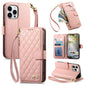 Rhombic Texture Zipper Wallet Metal Bow-knot Vegan Leather Phone Case with Strap, For  iPhone 16 Pro Max, For iPhone 16 Pro, For iPhone 16 Plus, For iPhone 16