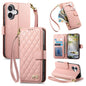 Rhombic Texture Zipper Wallet Metal Bow-knot Vegan Leather Phone Case with Strap, For iPhone 17 Pro Max, For iPhone 17 Pro, For iPhone 17, For iPhone Air