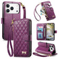 Rhombic Texture Zipper Wallet Metal Bow-knot Vegan Leather Phone Case with Strap, For iPhone 17 Pro Max, For iPhone 17 Pro, For iPhone 17, For iPhone Air