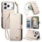 Rhombic Texture Zipper Wallet Metal Bow-knot Vegan Leather Phone Case with Strap, For iPhone 17 Pro Max, For iPhone 17 Pro, For iPhone 17, For iPhone Air