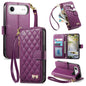 Rhombic Texture Zipper Wallet Metal Bow-knot Vegan Leather Phone Case with Strap, For iPhone 17 Pro Max, For iPhone 17 Pro, For iPhone 17, For iPhone Air
