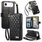 Rhombic Texture Zipper Wallet Metal Bow-knot Vegan Leather Phone Case with Strap, For iPhone 17 Pro Max, For iPhone 17 Pro, For iPhone 17, For iPhone Air