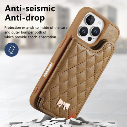 Mirror Rhombic Texture Metal Bow-knot Vegan Leather Card Bag Phone Case, For iPhone 16 Pro, For iPhone 16 Plus, For iPhone 16