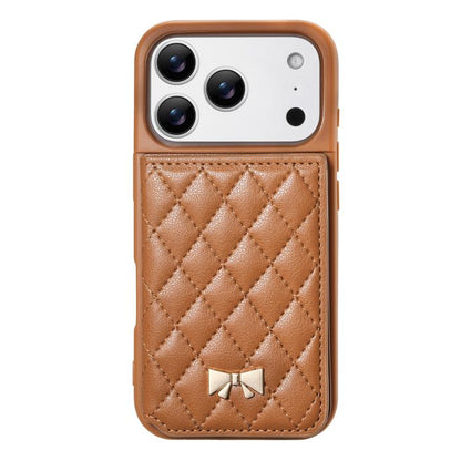 Mirror Rhombic Texture Metal Bow-knot Vegan Leather Card Bag Phone Case, For iPhone 17 Pro Max, For iPhone 17 Pro, For iPhone 17, For iPhone 16 Pro Max