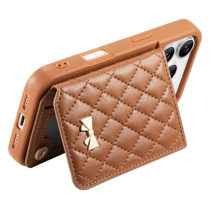 Mirror Rhombic Texture Metal Bow-knot Vegan Leather Card Bag Phone Case, For iPhone 17 Pro Max, For iPhone 17 Pro, For iPhone 17, For iPhone 16 Pro Max
