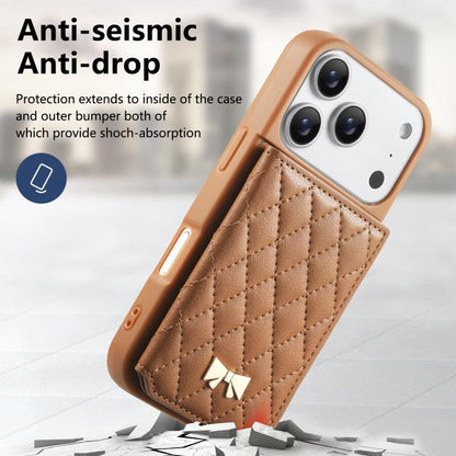 Mirror Rhombic Texture Metal Bow-knot Vegan Leather Card Bag Phone Case, For iPhone 17 Pro Max, For iPhone 17 Pro, For iPhone 17, For iPhone 16 Pro Max