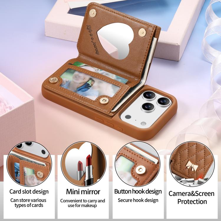 Mirror Rhombic Texture Metal Bow-knot Vegan Leather Card Bag Phone Case, For iPhone 17 Pro Max, For iPhone 17 Pro, For iPhone 17, For iPhone 16 Pro Max