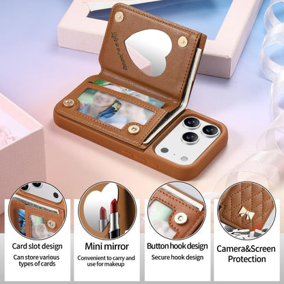 Mirror Rhombic Texture Metal Bow-knot Vegan Leather Card Bag Phone Case, For iPhone 17 Pro Max, For iPhone 17 Pro, For iPhone 17, For iPhone 16 Pro Max