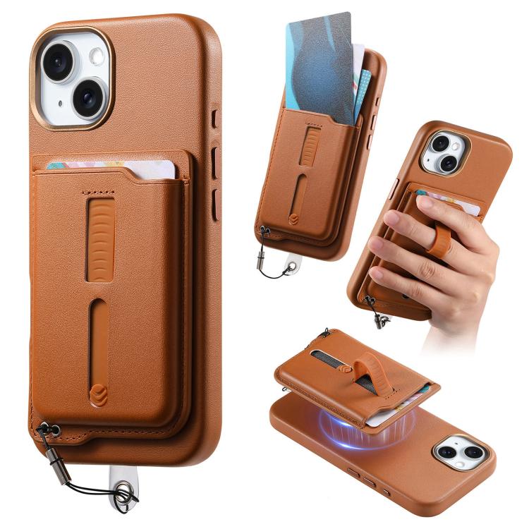 Detachable Magnetic Card Bag Phone Case with Finger Ring Grip & Anti-loss Rope, For iPhone 15 Plus, For iPhone 15, For iPhone 14 Plus