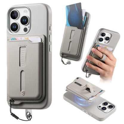 Detachable Magnetic Card Bag Phone Case with Finger Ring Grip & Anti-loss Rope, For iPhone 14, For iPhone 14 Pro, For iPhone 14 Pro Max
