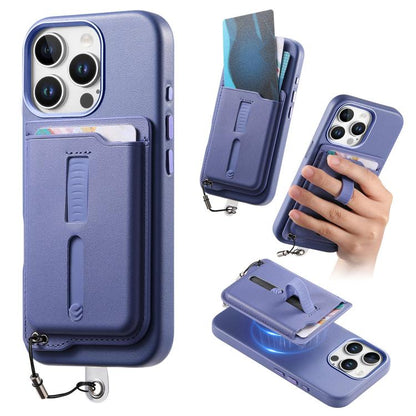 Detachable Magnetic Card Bag Phone Case with Finger Ring Grip & Anti-loss Rope, For iPhone 14, For iPhone 14 Pro, For iPhone 14 Pro Max