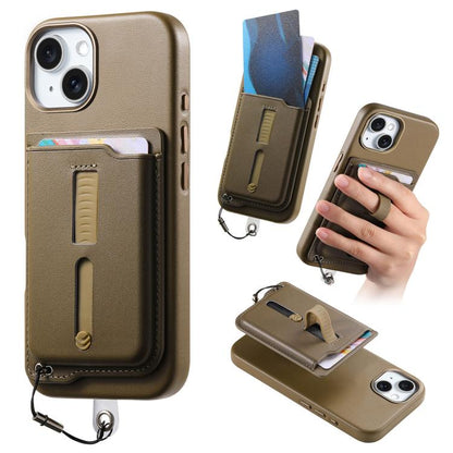 Detachable Magnetic Card Bag Phone Case with Finger Ring Grip & Anti-loss Rope, For iPhone 15 Plus, For iPhone 15, For iPhone 14 Plus