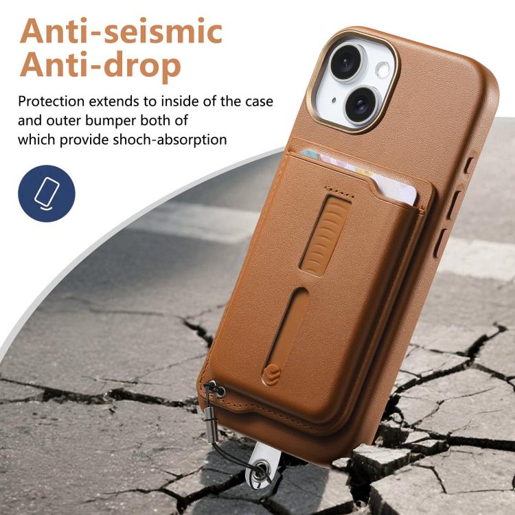 Detachable Magnetic Card Bag Phone Case with Finger Ring Grip & Anti-loss Rope, For iPhone 15 Plus, For iPhone 15, For iPhone 14 Plus