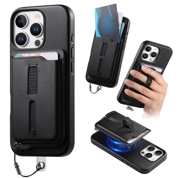 Detachable Magnetic Card Bag Phone Case with Finger Ring Grip & Anti-loss Rope, For iPhone 16, For iPhone 15 Pro Max, For iPhone 15 Pro