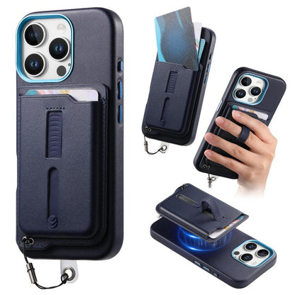 Detachable Magnetic Card Bag Phone Case with Finger Ring Grip & Anti-loss Rope, For iPhone 16, For iPhone 15 Pro Max, For iPhone 15 Pro